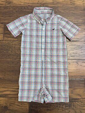 EUC Properly Tied Plaid Woven One-Piece Romper